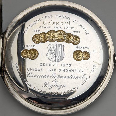 アンティーク ユリス・ナルダン 懐中時計 銀側ハンターケース 動作良好